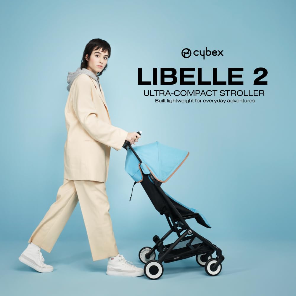 Cybex Libelle Lightweight pockit Travel Baby Stroller - Carry-On Compliant Compact Fold, One-Hand Adjustable Recline - Compatible with CYBEX Car Seats, Moon Black