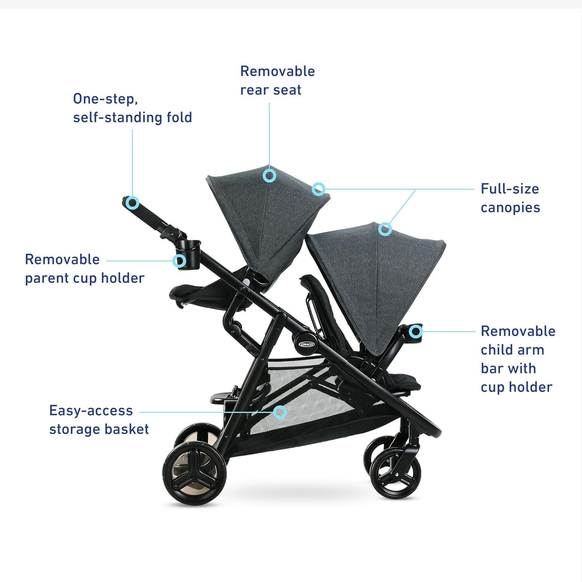Graco Ready2Grow 2.0 Double Stroller Features Bench Seat and Standing Platform Options, Rafa