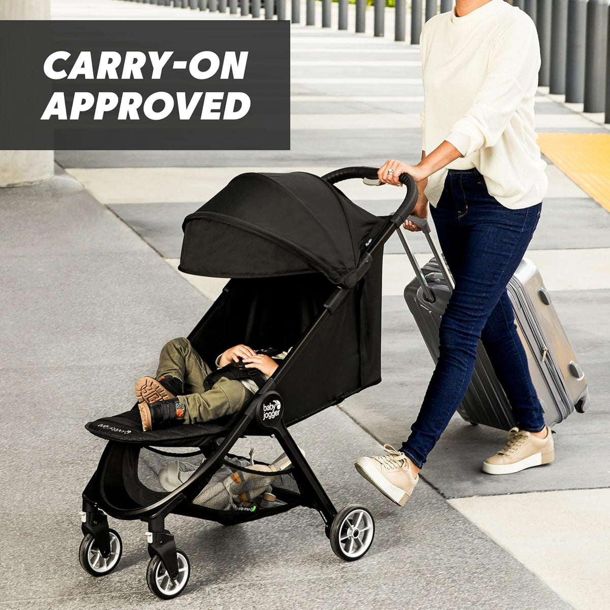 Baby Jogger City Tour 2 Ultra-Compact Carry-On Approved Travel Stroller in Pitch Black Lightweight Easy Fold Ideal for Traveling and Everyday Adventures