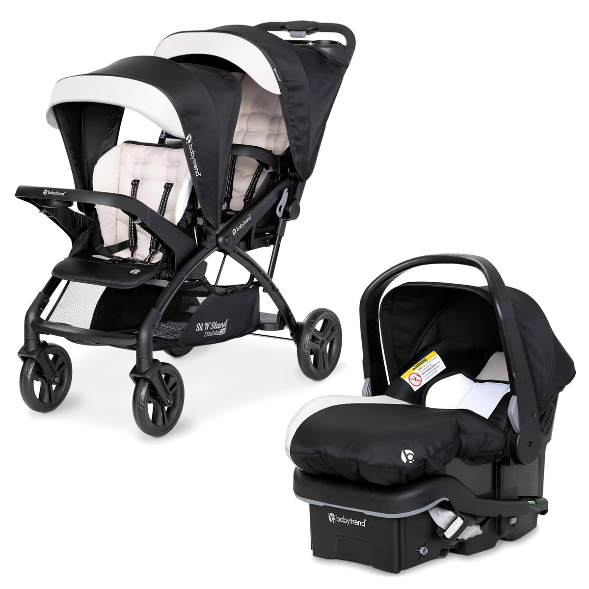 Baby Trend Infant and Toddler Double Stroller & Car Seat Combo, 2 Pc Set, Stormy - Lightweight and Compact Travel Stroller and Carseat Tandem for Babies, Infants, and Toddlers