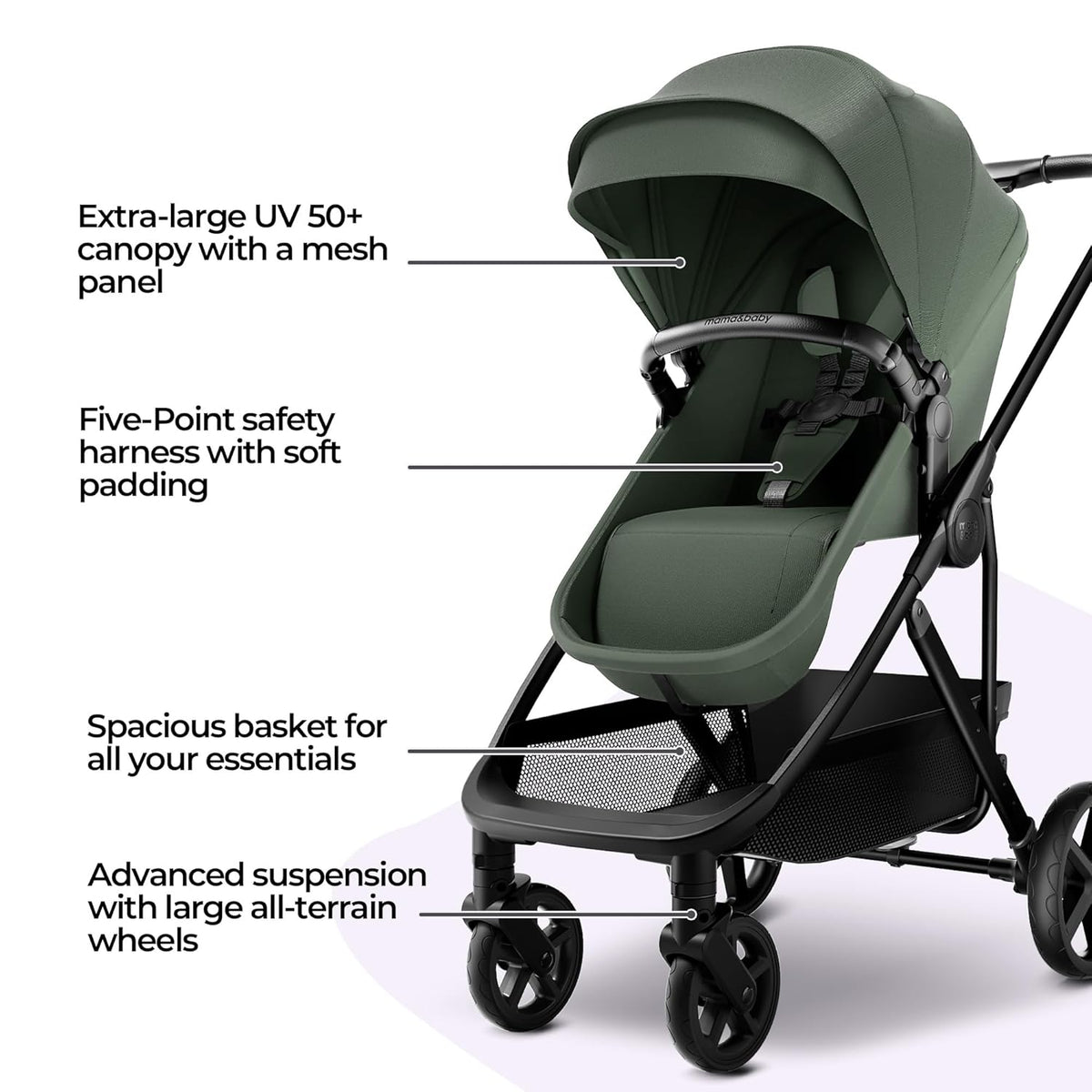 MAMA & BABY Rovee 2-in-1 Baby Stroller, Convertible Infant & Toddler Stroller with Reversible Seat, Large UPF 50+ Sun Canopy, Foldable Stroller with Shock-Absorbing Wheels & Storage Basket