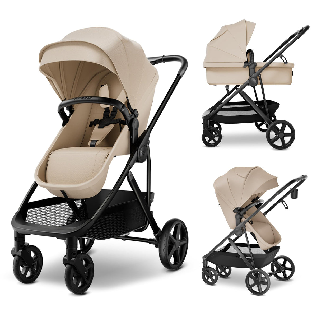 MAMA & BABY Rovee 2-in-1 Baby Stroller, Convertible Infant & Toddler Stroller with Reversible Seat, Large UPF 50+ Sun Canopy, Foldable Stroller with Shock-Absorbing Wheels & Storage Basket