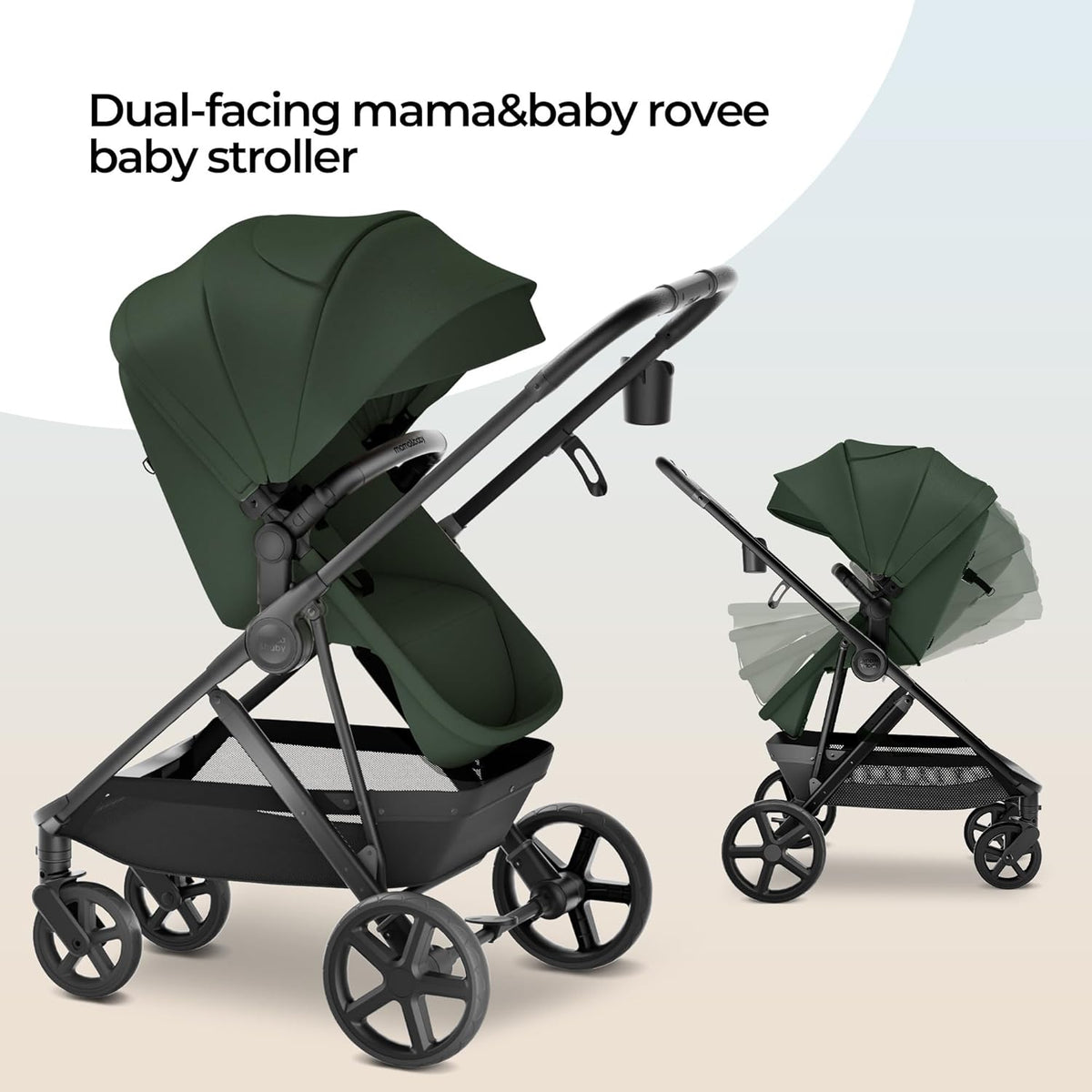 MAMA & BABY Rovee 2-in-1 Baby Stroller, Convertible Infant & Toddler Stroller with Reversible Seat, Large UPF 50+ Sun Canopy, Foldable Stroller with Shock-Absorbing Wheels & Storage Basket