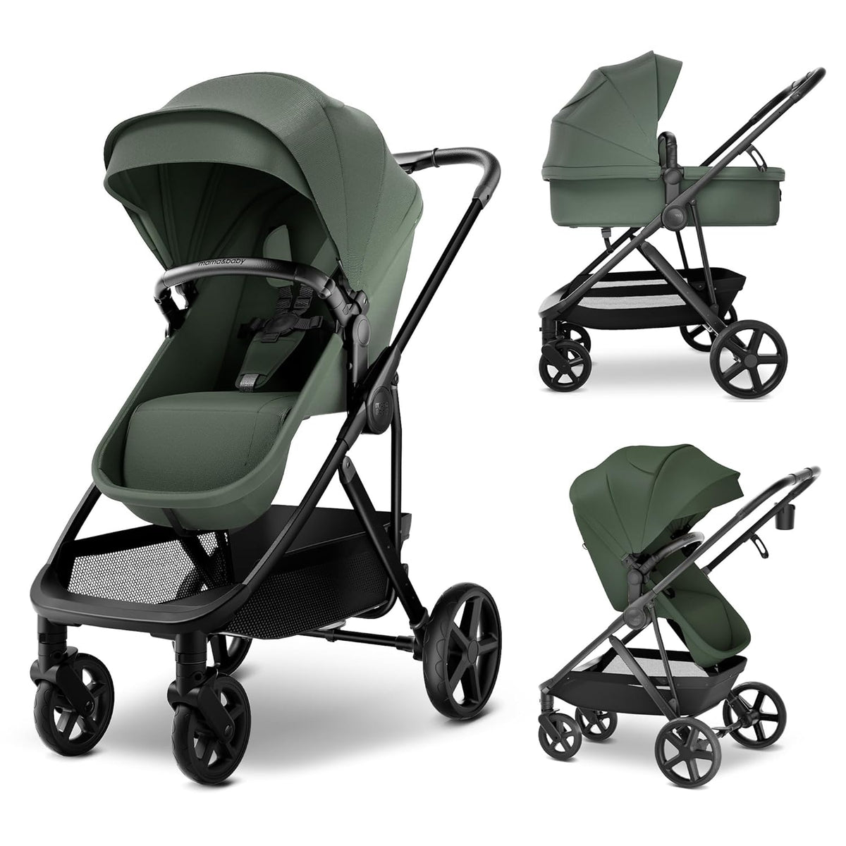 MAMA & BABY Rovee 2-in-1 Baby Stroller, Convertible Infant & Toddler Stroller with Reversible Seat, Large UPF 50+ Sun Canopy, Foldable Stroller with Shock-Absorbing Wheels & Storage Basket